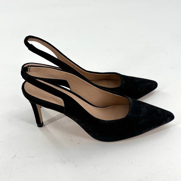 Banana Republic Slingback Kitten Heels 6 Black Suede Pumps Academia Capsule Work - Picture 3 of 6